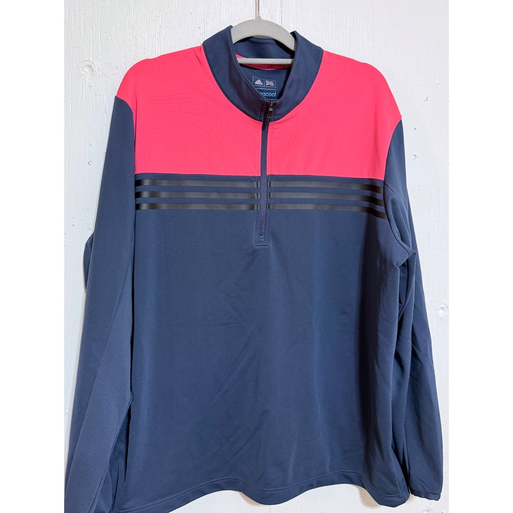 Adidas Pullover Men XL Blue Pink Polyester 1/4 Zip Golf Climacool Sporty Classic